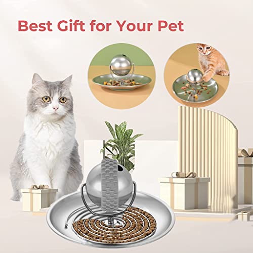 Upgrade 2 In 1 Slow Feeder Cat Bowls,Cat Feeder Bowls Puzzle Toys Stainless Steel,Treat Game Toy Cat Brain Stimulation Toys,Boredom Treatment Food Dispensing Slow Feeder For Cats Dogs #TOP4