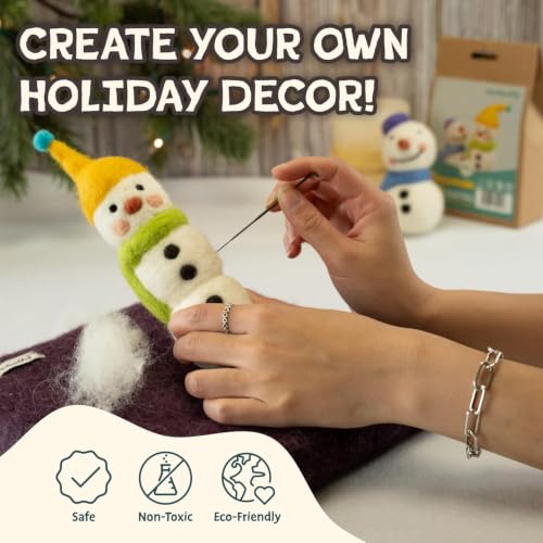 Image of Woolbuddy Needle Felting Kit (Snowman) for Beginner Adults, Starter Set with Wool, Felting Needles & Instructions, Christmas Gift Idea