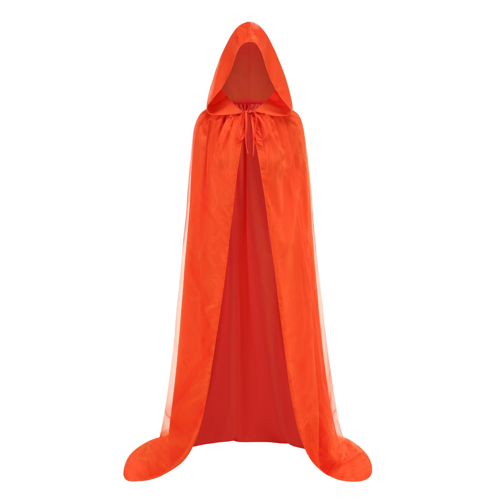 DELIVESS Shiny Hooded Cape Women Gradient Cloak Halloween Christmas Party Medieval Witch Vampire Costume (Double-Color Orange, 160CM)
