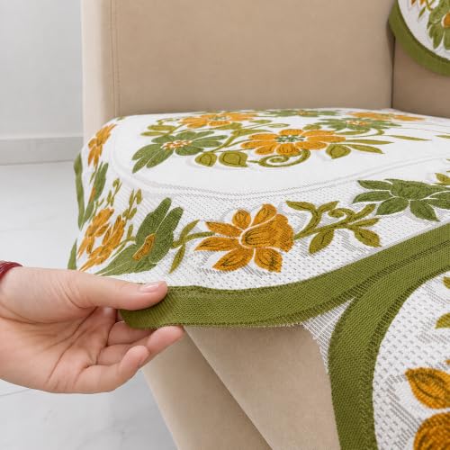 Image of Homerz Premium 'Surya Series' Sofa Cover | Stylish Sofa Protector | Net Fabric | Anti-Stain & Washable Slip Cover Exact Size Antislip (Daisy Green, 2 Seater, Seat Cover with Backrest)