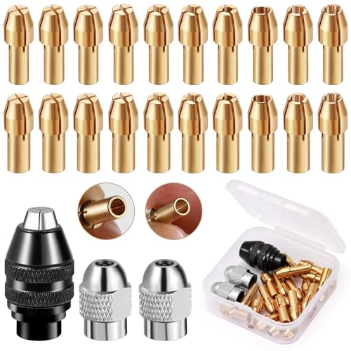 Omsscun 23PCS 4486 Multi Chuck Set, Drill Chuck Collet Set, 0.8-3.2mm Replacement Keyless Quick Change Rotary Tool with Replacement 4485 Brass Collet Metal Nut