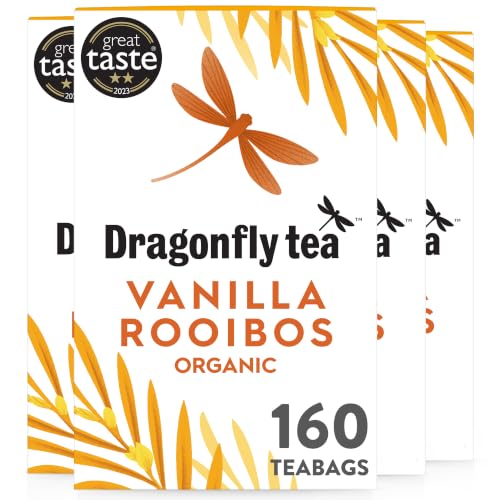 Image of Dragonfly Organic Vanilla Rooibos Tea Bags, Pack of 4 x 40 (160 Teabags) Herbal Tea Bags, Caffeine-Free, Redbush Teabags, Biodegradable, Red Bush