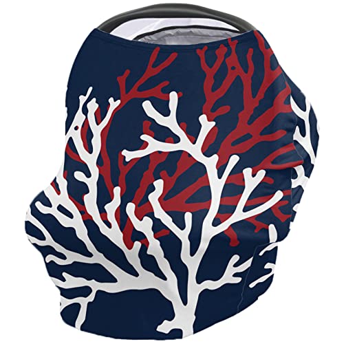 Nursing Cover for Breastfeeding Scarf, Summer Marine Life Beach Coral Navy Blue Baby Car Covers Super Soft Multi Use for Canopy Shopping Cart Cover Blanket Stroller Cover
