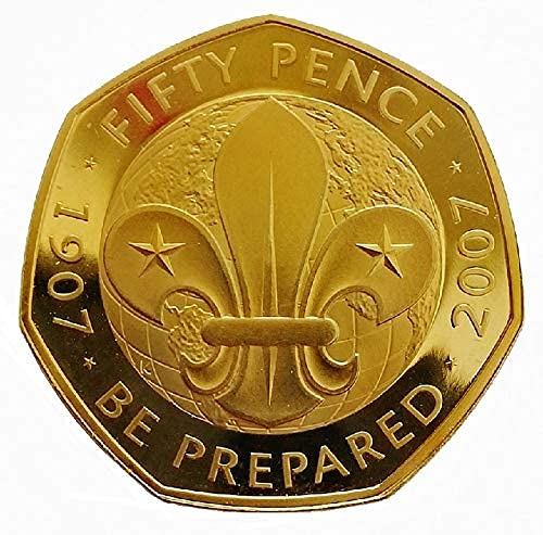 UK-Delightech 24K Gold Plated 2007 Scouts 100th Anniversary Be Prepared Proof Condition 50p pence with Capsule Coin Holder in a pouch wallet