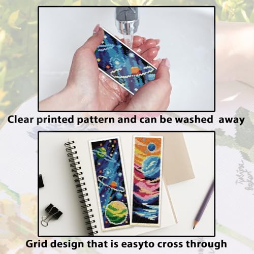 Image of ACRNIGHEET 6PCS Cross Stitch Bookmark Kits Cosmic Planet Pattern Counted Cross Stitch Kits for Beginners Adults DIY Stamped Embroidery Bookmarks with Instructions Hand Embroidery Craft Gift