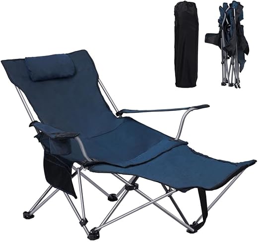 Garden Art 2-in-1 Oversized Reclining &amp; Sitting Camping Chair – Portable Folding Chair with Armrests &amp; Detachable Footrest...