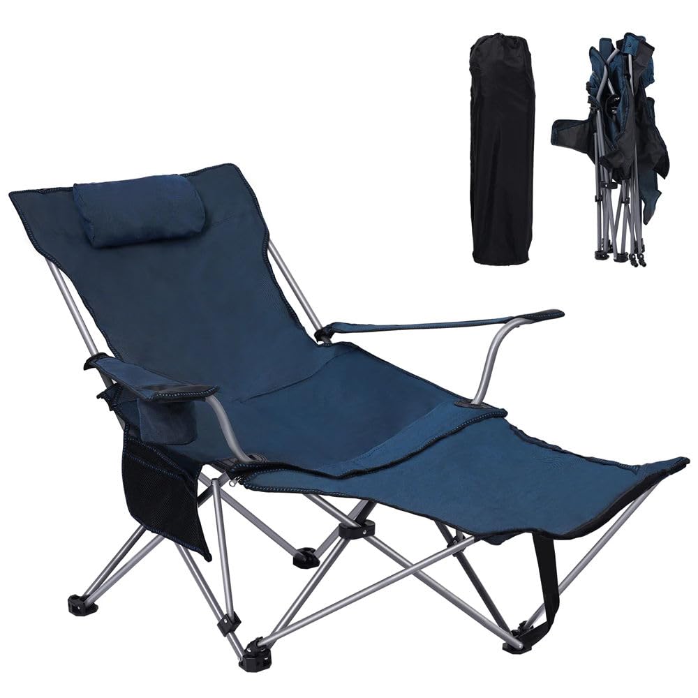Garden Art 2-in-1 Oversized Reclining & Sitting Camping Chair – Portable Folding Chair with Armrests & Detachable Footrest | Best for Outdoor Garden, Picnic, Fishing, Camping (Blue Recliner)-image-40