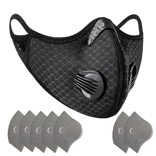 Hayodo Loops Face Dust Mask,Reusable Face Mask with 7 Activated Carbon Filters for Woodworking Construction Mowing Grinding (Black M Plus)