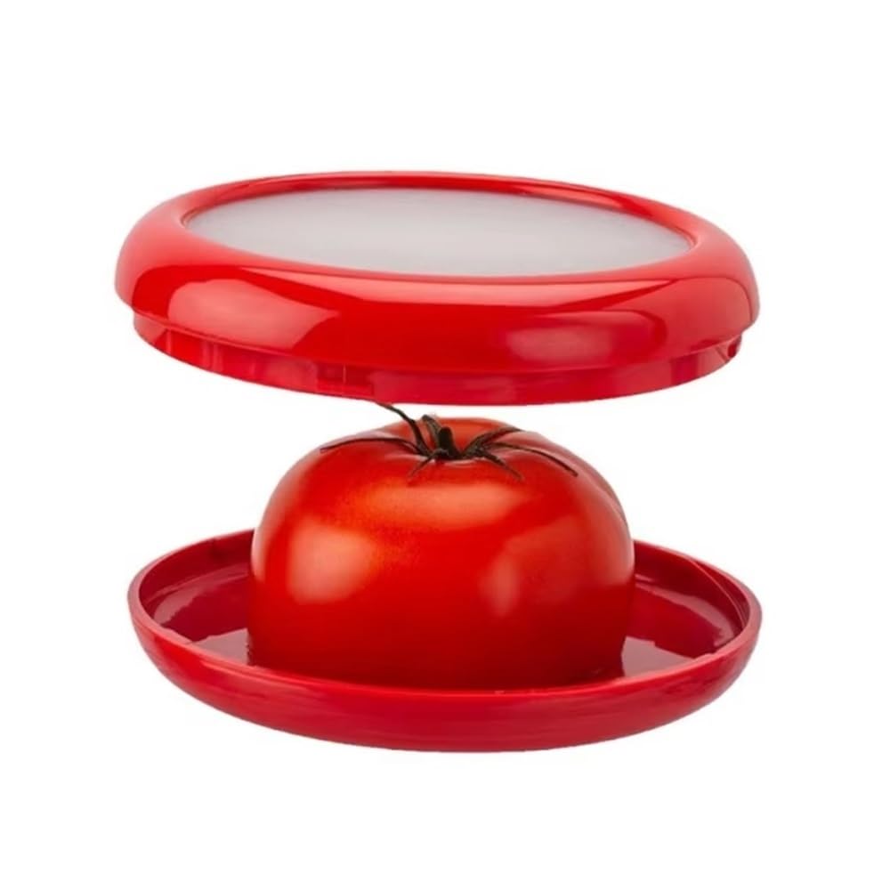 Lopheco 4 Pcs Silicone Sealed Food Storage Boxes, Reusable Fresh Preservation Containers for Fruits, Vegetables & Lemons(Red)