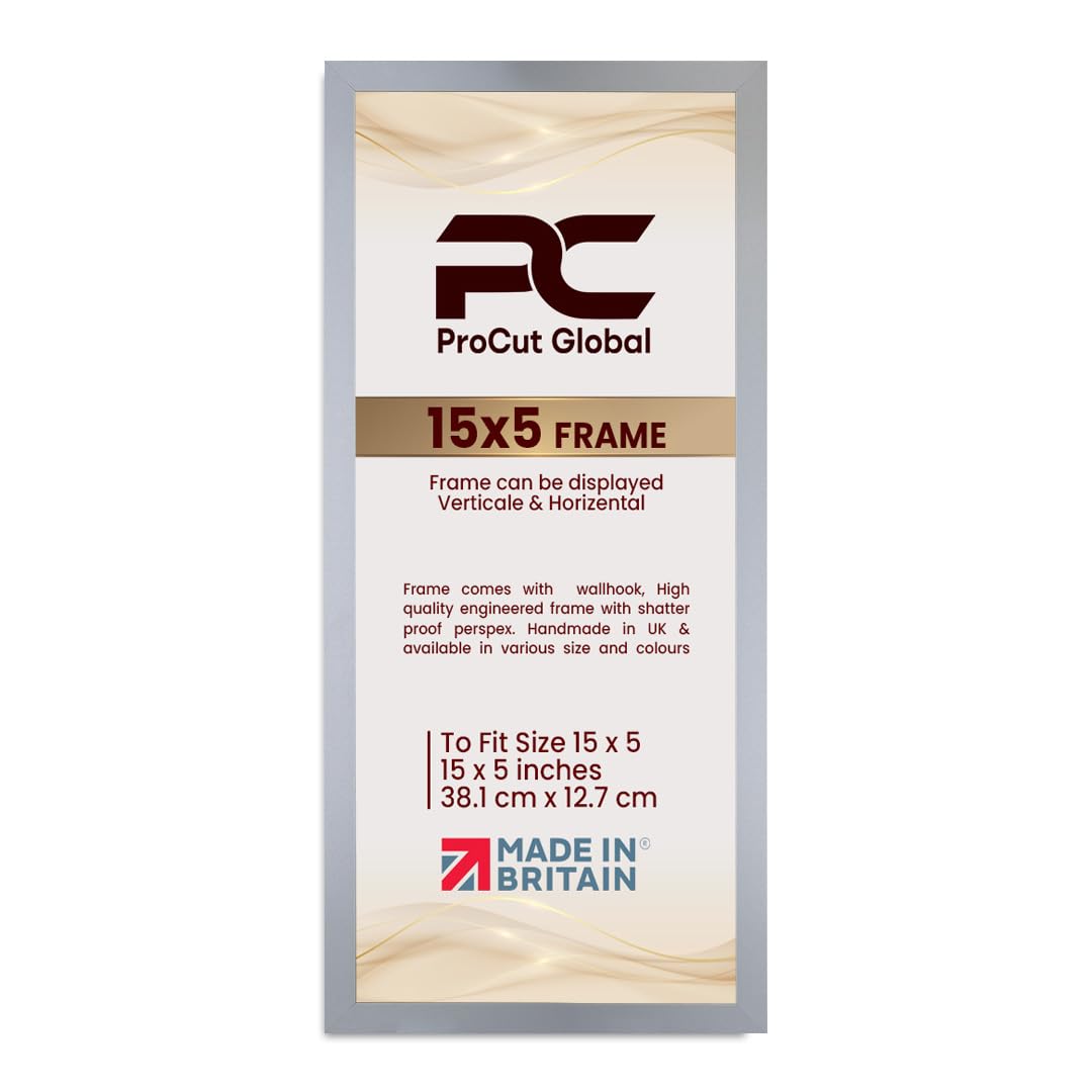 Procut Global 15X5 Silver Picture Frames - Modern Wooden Photo Frame with Shatterproof Perspex for Wall or Tabletop - Perfect for Posters, Certificates, Prints - Sizes & Colors Available