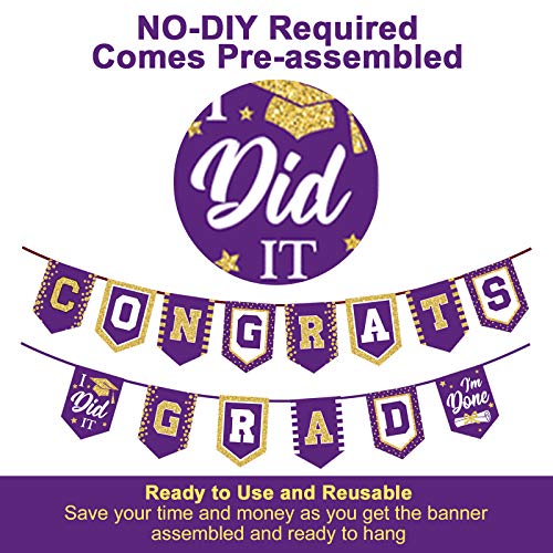 Image of 2025 Purple Graduation Banner - No DIY Required Graduation Party Supplies Decorations Grad Banner for College, High School Party (Purple Congrats Grad)