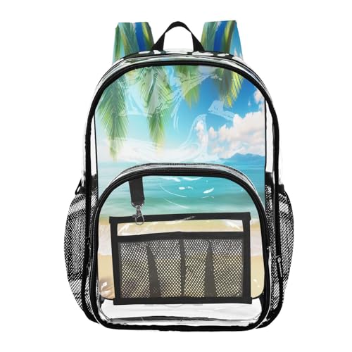 Sea Beach Palm Tree Clear Backpack - Stadium Approved Large 15.7-inch Waterproof Transparent Bag for Sports, Concerts, Work, Travel#163