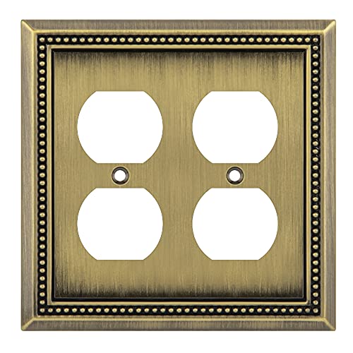 Image of Sunken Pearls Heavy Duty Decorative Wall Plate Switch Plate Outlet Cover (Double Duplex, Antique Brass)