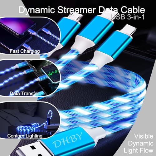 Image of 3-in-1 USB Charging Cable - Triple Port Type-C /Micro USB Fast Charger & Sync Cord for Smartphones, Tablets - Colorful & Compact