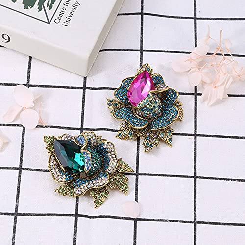 Jindorla Womens Austrian Rhinestone Brooches - Crystal Flower Gold Enamel Bloom Brooch Jewelry - Colorful Wedding Bouquet Brooches Pin For Ladies To Birthday, Party, Anniversary Green #TOP5