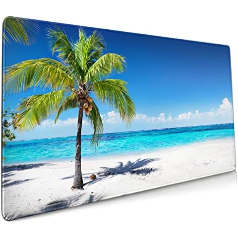 Granbey Beach Themed Long Extended Gaming Mouse Pad 35.5'' x 16'', Extra Large Full Desk Mousepad Gaming Accessories with Stitched Edges XXXL Office Mousepad for Computer Laptop (Beach Palm Trees) Cover