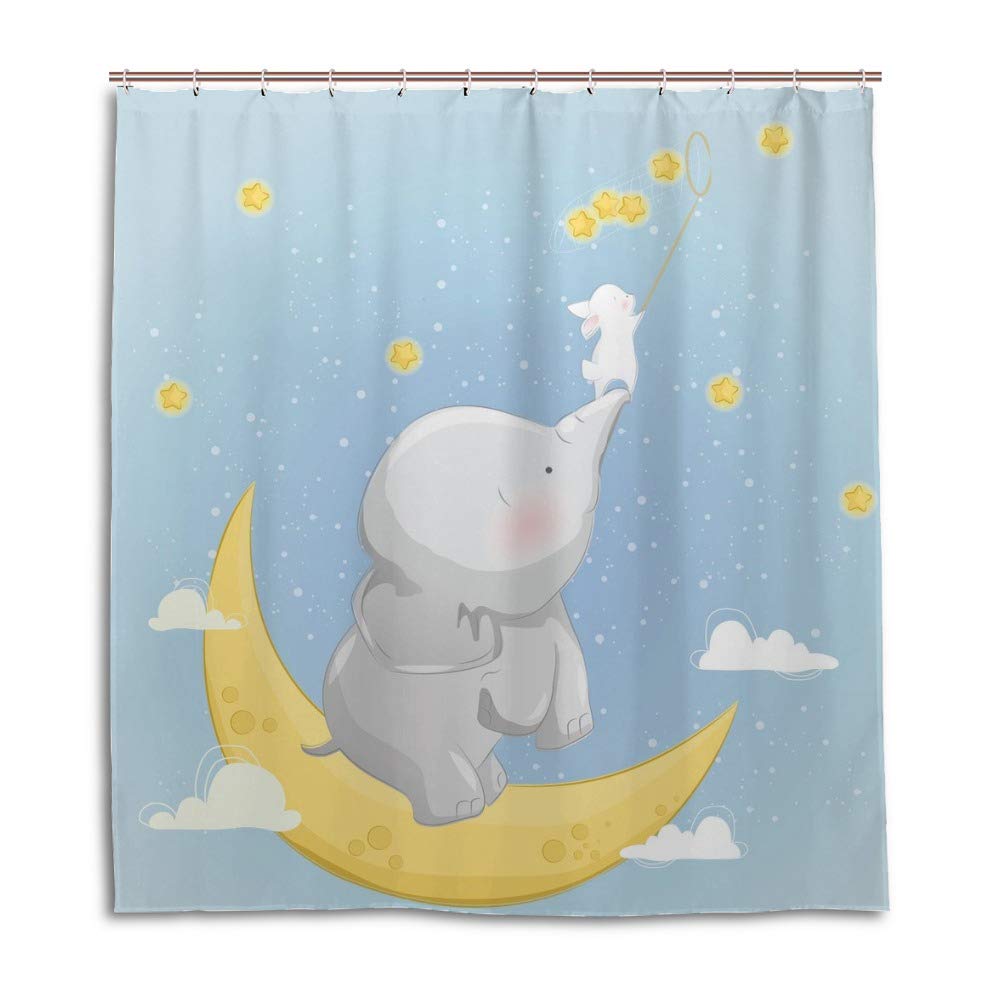 Rideau de douche éléphant tissu polyester anti-moisissure étanche avec 12 œillets