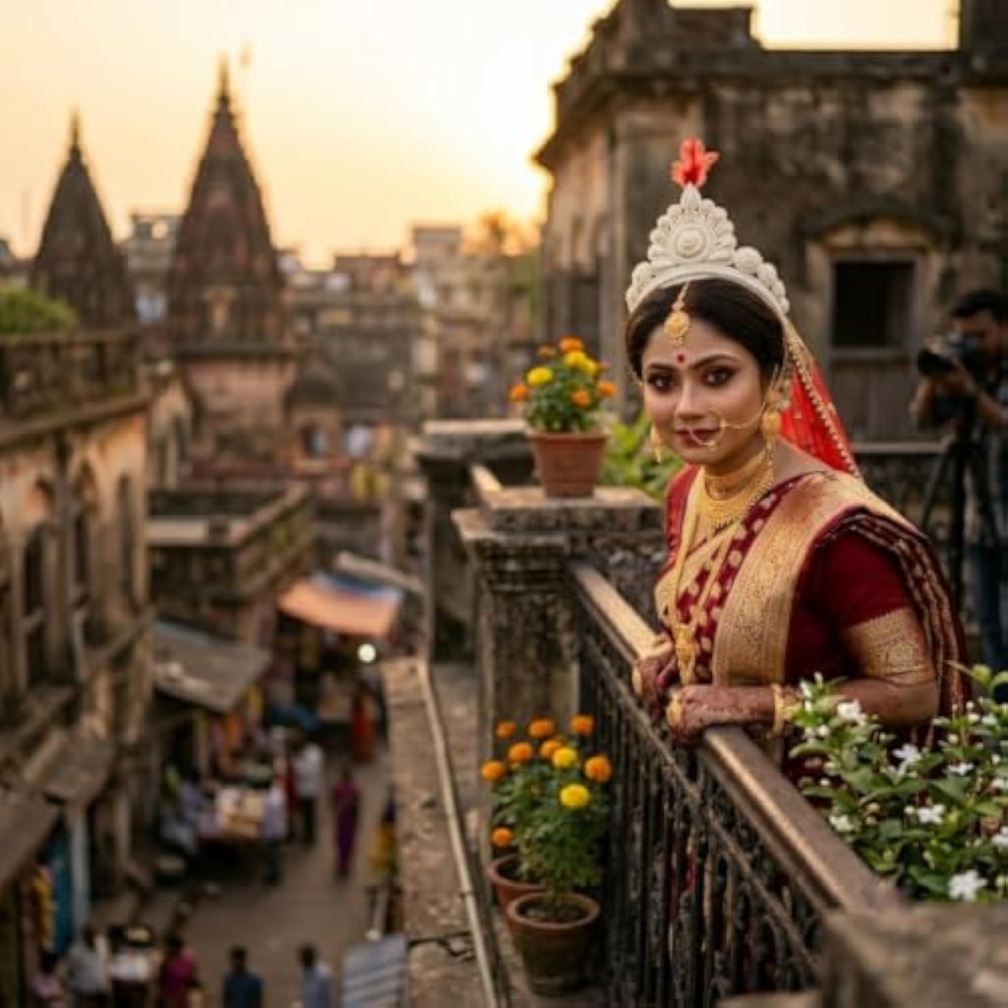 Bengali Bridal Sholar Biyer Mukut Tiara Hair Accessory