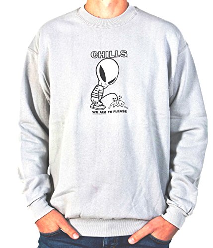 CHILLS Felpa n. 13 We Aim to Please, taglia XL, grigio chiaro, stampa serigrafica
