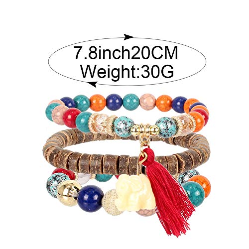 Hahagirl 6 Sets Bohemian Stackable Bead Bracelets For Women Girls Stretch Multilayered Bracelet Set Multicolor Tassel Strand Bracelets Stretch Jewelry #TOP1