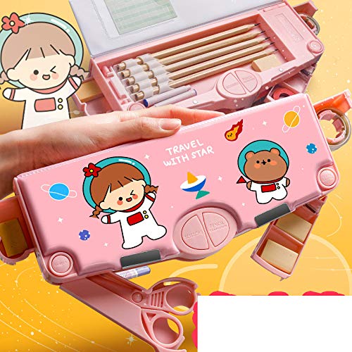 Creativity School Pencil Case For Girls&Boys Pen Box Large Storage Stationery organizer (Pink)