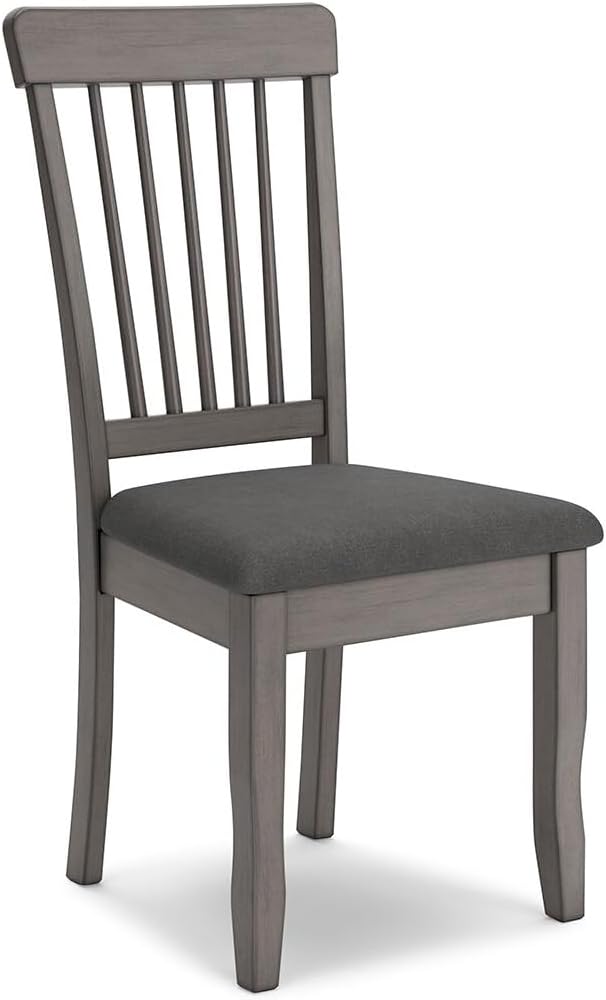Signature Design by Ashley Shullden Upholstered Dining Chair, Set of 2 | Hardwood solids frame in medium gray, Easy-clean charcoal polyester over foam, Space-saving armless slat-back design