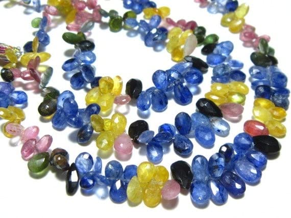 Saphir bleu et tourmaline perles briolettes facettées 3x5-8x5mm pour création