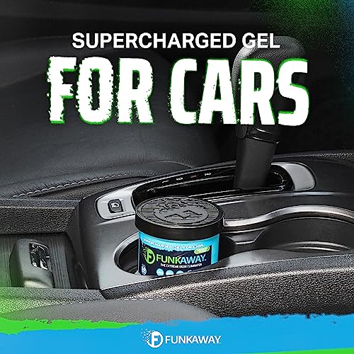 Image of FunkAway Supercharged Car Deodorizer Gel (4.5 oz - 8 Pack) Lasts Up to 30 Days, Car Air Freshener and Odor Eliminator for SUVs, Trucks and RVs, Odor Absorber that Attacks Funk at the Source