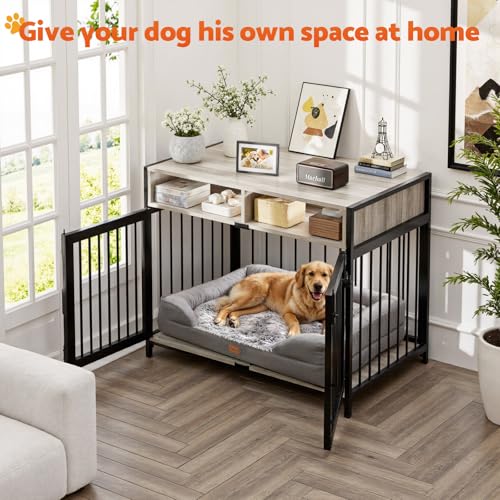 Gimars Hundebox 94×58×63 cm mit Tischplatte und Schublade, robuste Indoor-Hundebox für kleine, mittlere und große Hunde