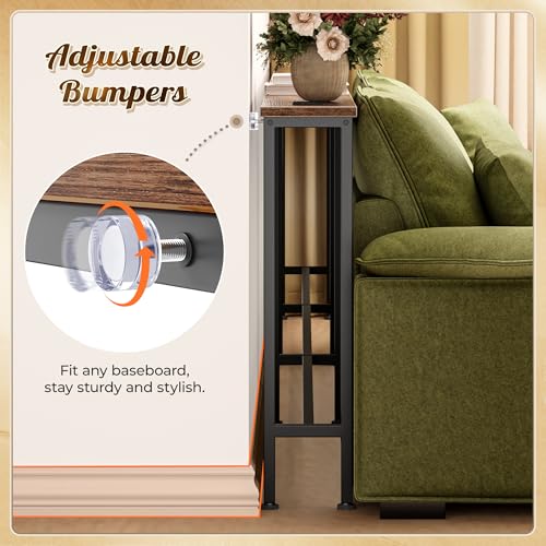 Image of Huuger 110 Inch Sofa Table with Power Outlets, Skinny Behind Couch Table | 5.9 Inch Narrow Entryway Table, Extra-Long Console Table, Behind the Couch Table with Outlet for Living Room, Rustic Brown