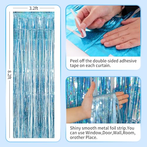 Blue Streamers Birthday Decorations - Foil Fringe Curtain for Baby Shower Decorations-2 Packs - Thumbnail 3