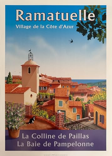 Affiche Ramatuelle souvenir Côte d'Azur poster vintage signé Collomb