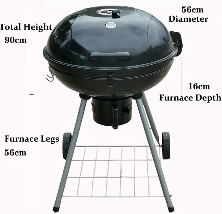 Miniatura 5 de Parrilla de carbón portátil de 22.5 pulgadas con ruedas, parrilla negra para barbacoa al aire libre - Ahumador de parrilla 2 en 1 con tapa esmaltada