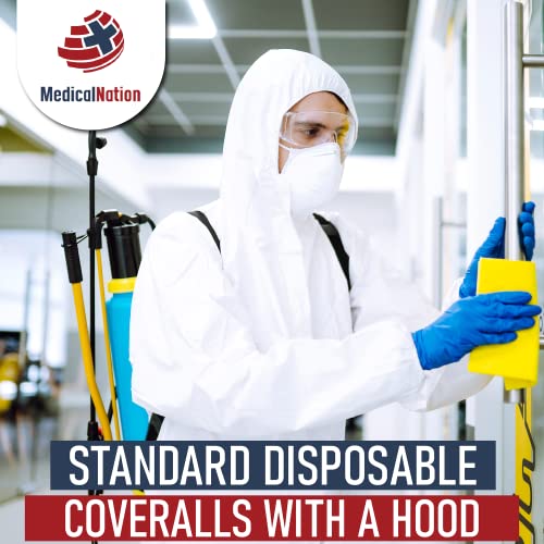 Medical Nation Hazmat Suits | 10 Pack, Medium | Disposable Protective Coveralls, Heavy Duty Full Body Painters Suit for Men & Women with Hood, Sleeves, Zipper - Breathable & Water Resistant - Medium - Thumbnail 4