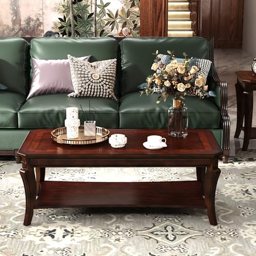 Rectangle Coffee Table for Living Room, Solid Wood Coffee Table w...