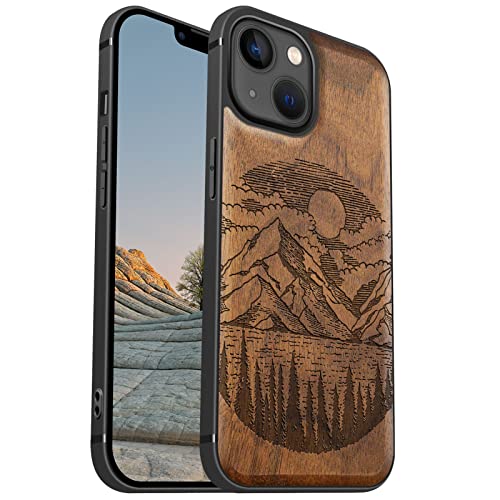 Carveit 222 Magnetic Wood Case For Iphone 13 Case [Natural Wood & Black Soft Tpu] Shockproof Protective Cover Unique & Classy Wooden Case Compatible cover