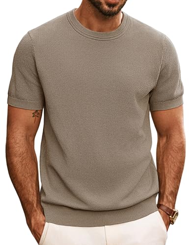 Classic Tshirt Herren Sommer Casual T-Shirts Kurzarm Rundhals Strick Tshirts Kamel XL