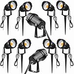 10Pack 5W LED Floodlight Low Voltage (AC/DC 12-24V) Landscape Lights Outdoor Waterproof Garden Pathway Lights Wall Tree Flag Spotlights with 10Pcs 15CM Spike Stands (CCT 3000K Warm Light)