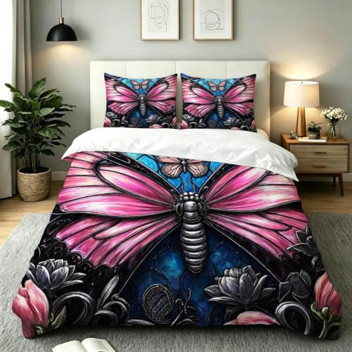 Housse de couette 200x200 rose avec fermeture éclair infroissable