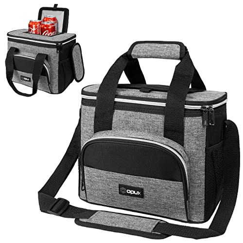 OPUX Insulated Small Cooler Bag for Travel | Soft Collapsible Cooler Bag for Family Camping, Beach | Large Leakproof Lunch Bag Box for Work, Construction Lunch Pail | Fits 16 Cans (Heather Grey)