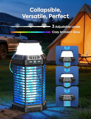 Image of Foldable Solar Bug Zapper, High-Efficiency Mosquito & Fly Zapper, 6000mAh Rechargeable Battery, Solar & USB Charging, 2-in-1 Camping Light for Indoor & Outdoor Use