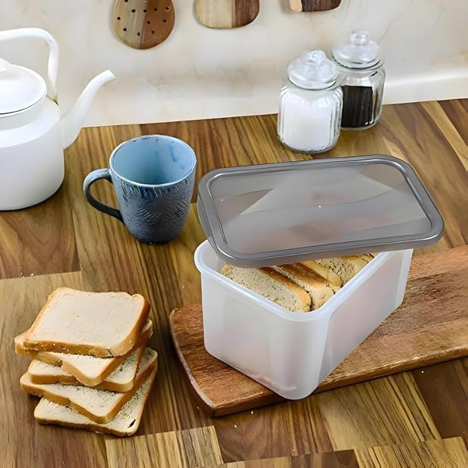 Image of SR Plastic Airtight Storage Container for Kitchen, Pantry and Home Organization | Multipurpose Stackable Refrigerator Organizer for Snacks, Fruits, Bread and Cosmetics (Set of 3-Transparent)