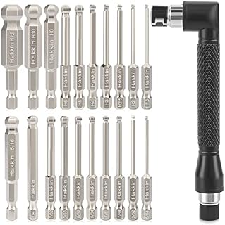 Hakkin 20PCS Ball End Allen Wrench Screwdriver Drill Bit Set 1/4'' Hex Shank S2 Steel Magnetic Metric & SAE S2 Steel Hex Bits Set L-Shape Right Angle Screwdriver Socket Hand Tool