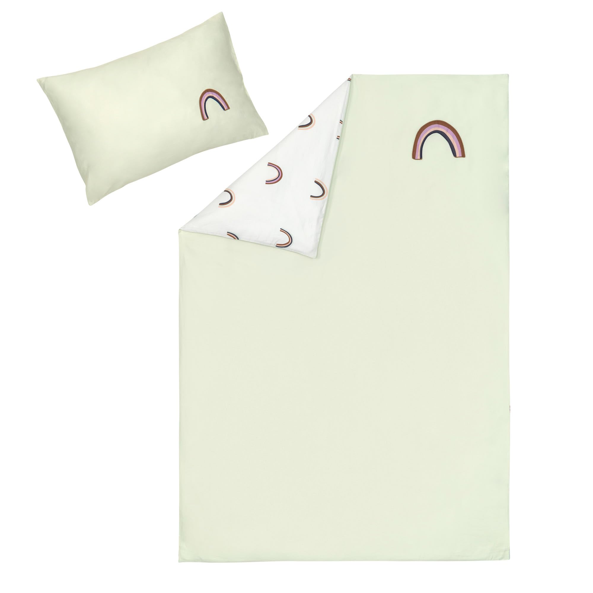 LÄSSIG Juego de Ropa de Cama Infantil de algodón orgánico, Certificado Gots de 2 Piezas, Juego de Cama Rainbow Milky/Menta