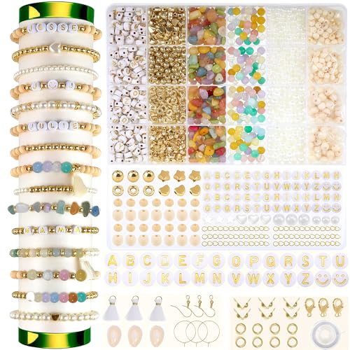 RTIOUJGI Naturstein-Perlen-Set für Armbänder – Edelstein Beads zum Auffädeln & Schmuckherstellung – 1000+ Perlen, 6–12 mm – DIY Schmuck Basteln für Erwachsene & Kinder (Natursteinperlen5)