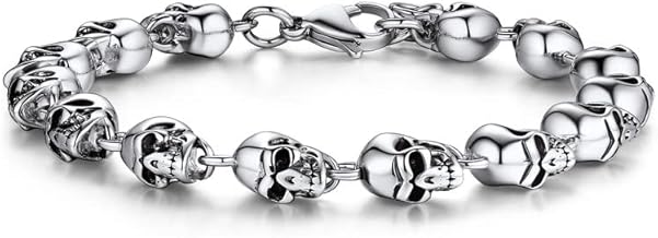 Bandmax Gourmette Homme Tête de Mort en Acier Inoxydable/Plaqué Or Bracelet Gros Maillon 11mm, 19/21/23cm