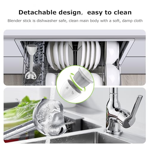 Bonsenkitchen Hand Blender, Immersion Blender with 2 Mixing Speed, 2-In-1 Hand Held Stick Mixer with Beaker for Soups, Smoothies, Sauce, White