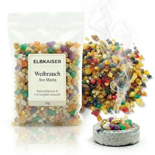 ELBKAISER Weihrauch zum Räuchern Ave Maria Kirchenweihrauch 20g - Hochwertiges Räucherharz - Rosenweihrauch - Frankincense Resin - Incense Weihrauch Harz akgünlük sakizi