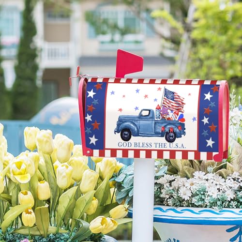 Image of American Flag 4Th of July Mailbox Covers Magnetic Standard Size 18 inchX21 inch God Bless The USA Magnetic Waterproof Mailbox Wraps Post Letter Box Cover for Home Garden Yard Outside