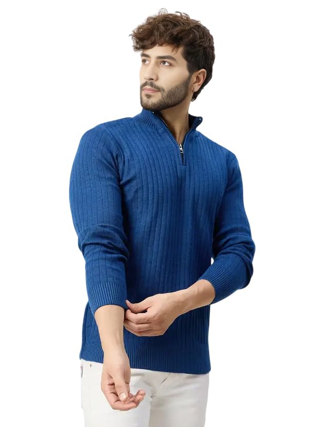 Image of ColorChakra High Neck Woollen Sweater for Mens Half Zip Wool Cardigan Plus Size M to 5XL